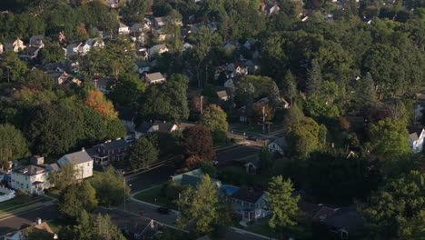 aerial view of a suburban neighborhood in autumn