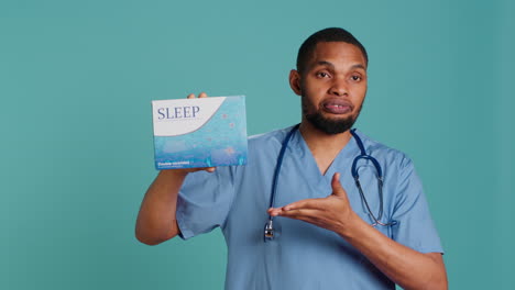 healthcare specialist recommending tablets for patients with insomnia