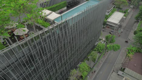 drone flighting around a building in bangkok, thailand