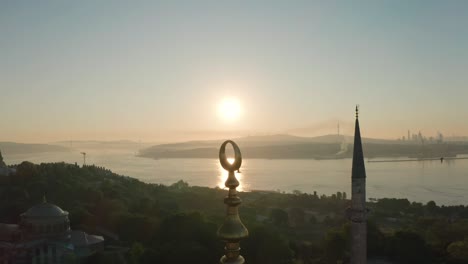 aerial view of hagia sophia dome crescent in istanbul. 4k footage in turkey