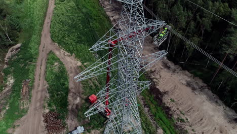 High-tension-power-electricity-maintenance-work-aerial