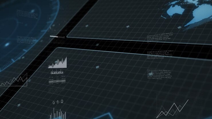 Animation of data processing over black background