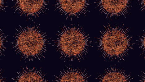 vibrant orange circle pattern with intricate lines on black background