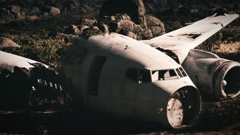 plane wreckage amidst rocky terrain after a devastating crash event