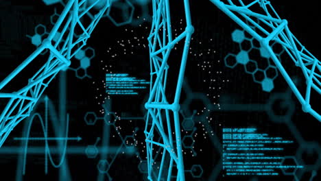 dna strand and scientific data processing animation over dark background