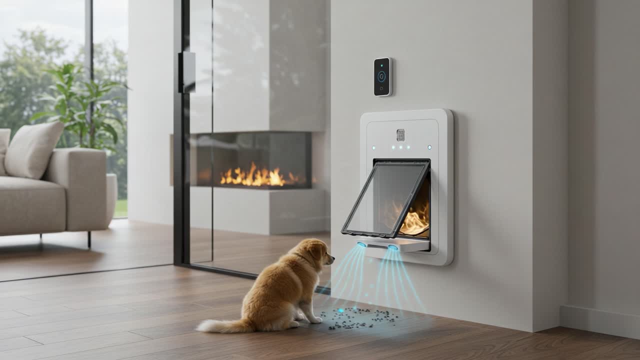 Innovative Smart Pet Door Technology Designed for Convenience, Featuring a Pet-Friendly Entry and Exit System with Automatic Cleaning and Advanced Sensor Features