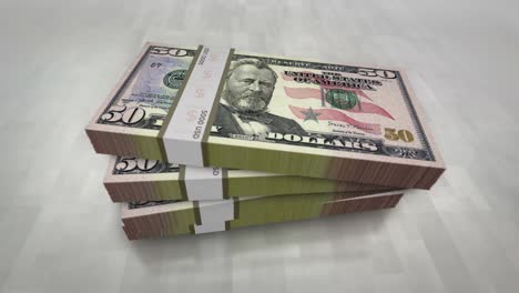 fifty dollar money banknote pile packs animation