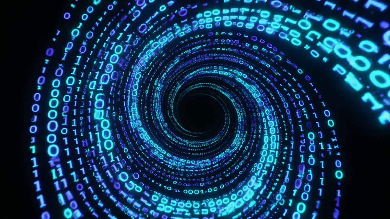 Abstract Digital Tunnel of Glowing Binary Code