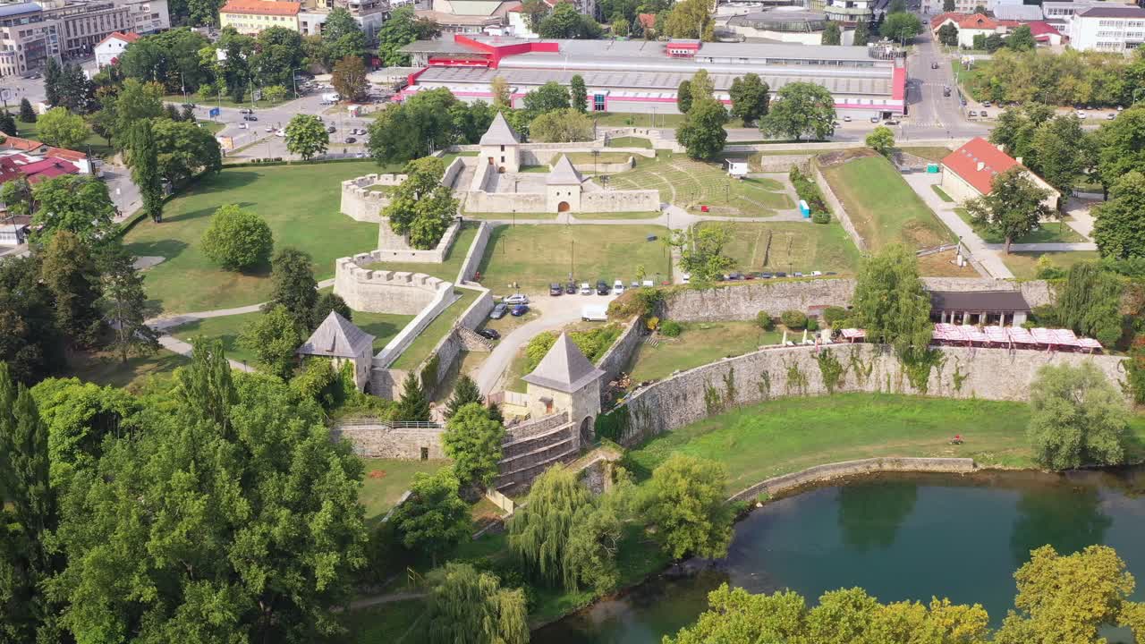 Aerial Over Castle Ruins Next To River In Bosnia and Herzegovina