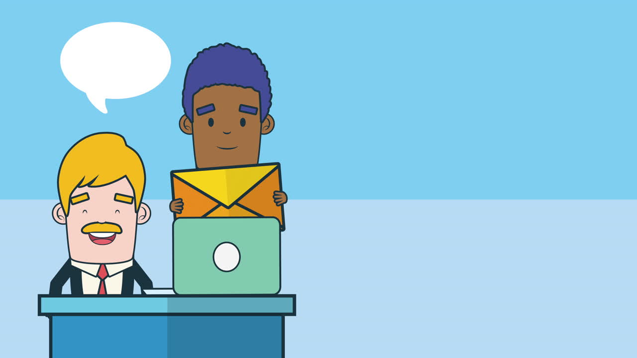 elegant businessmen workers with laptops and envelope
