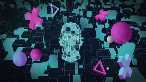 animación de formas y humano digital sobre fondo negro