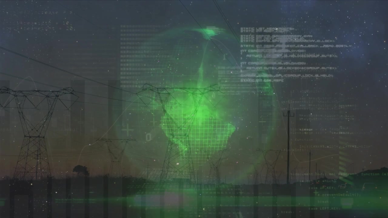 Animation of data processing over landscape