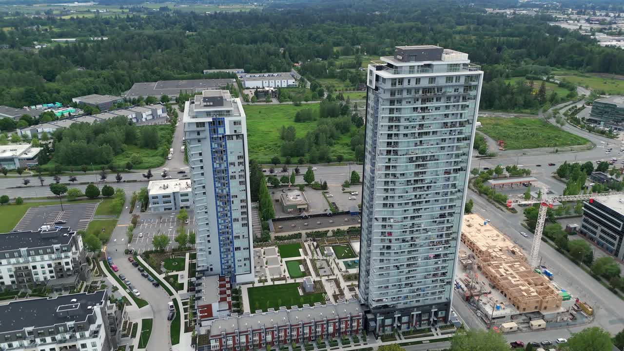 Aerial View Of Apartment Tower Buildings In Willoughby, Langley, BC, Canada. - orbit shot