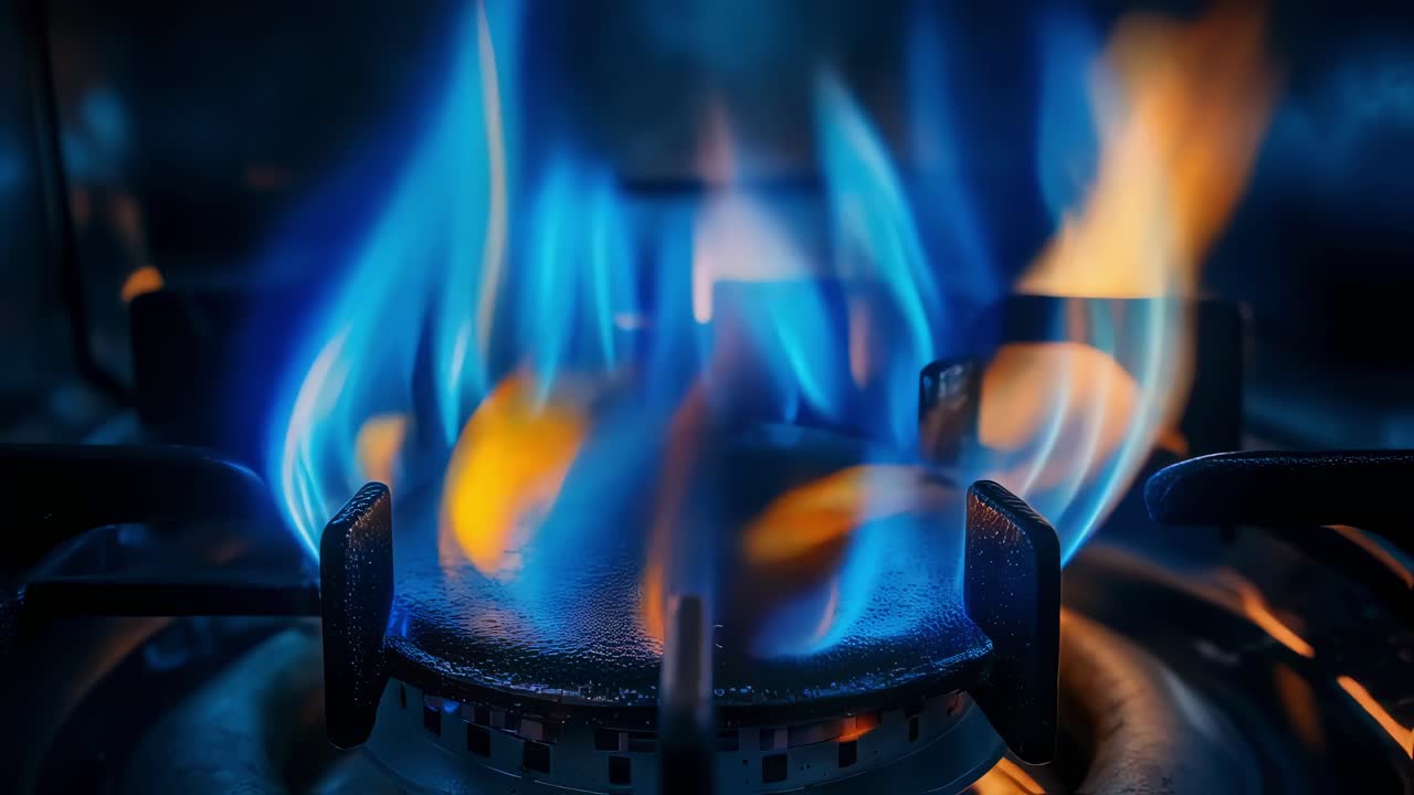 Close-up of a Gas Burner with Flame
