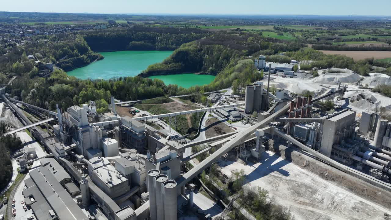 limeston mine, in Wulfrath, Germany. Aerial drone view.