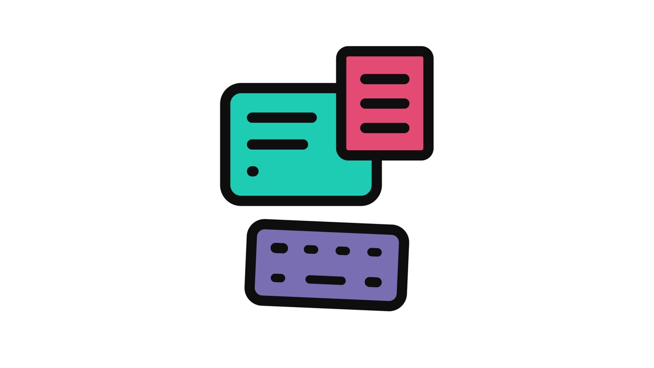 Animated Icon of Computer Monitor, Document, and Keyboard with Typing Text