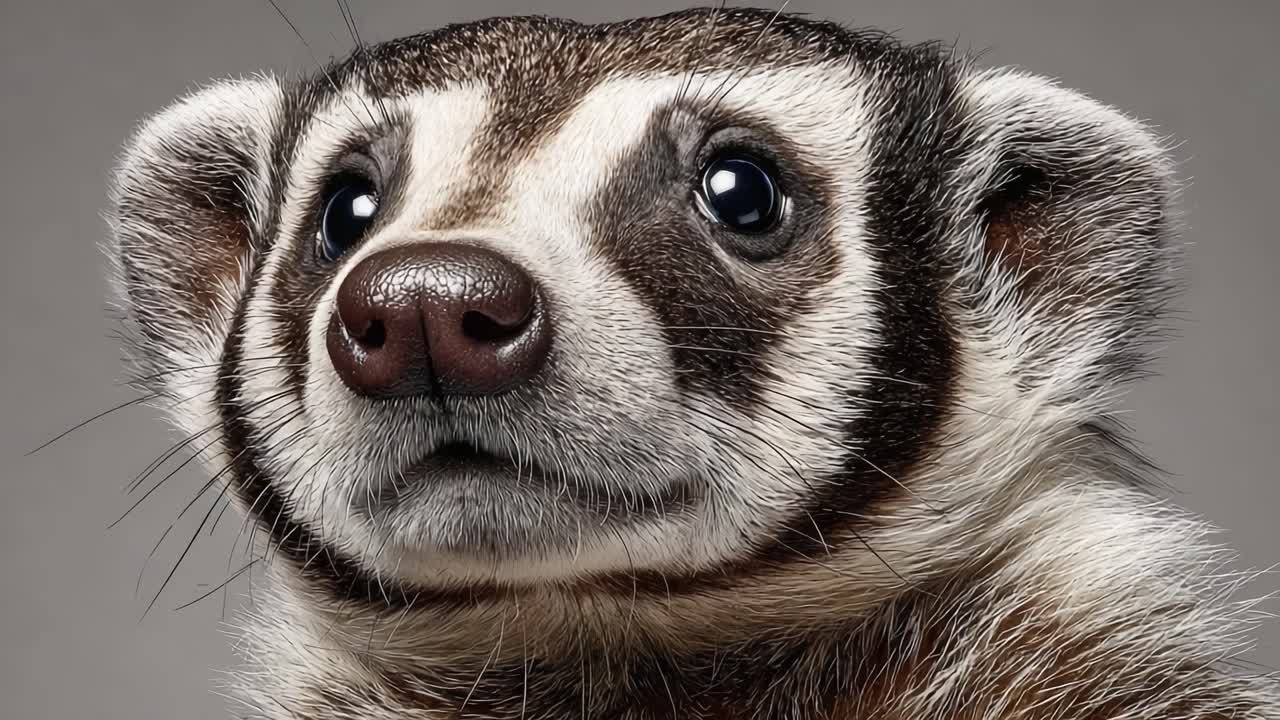 魅惑的なアナグマのクローズアップ：2つのアングルで捉えられた、この興味深い生き物の素晴らしい特徴と表情豊かな瞳が際立つ