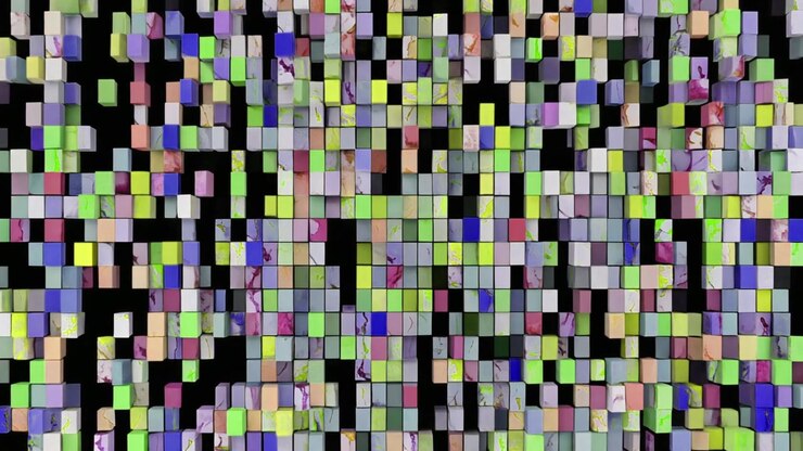 Abstrakt animation af farverige terninger, der danner et mosaikmønster