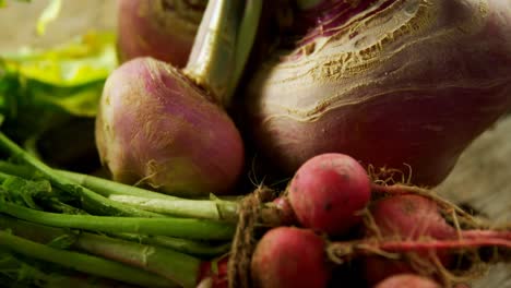 close-up of kohlrabi on wooden table 4k