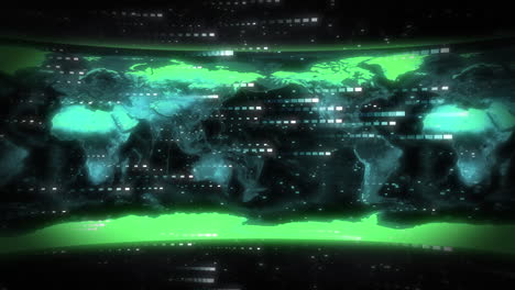 animación del procesamiento de datos sobre el mapa del mundo