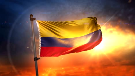 bandera de colombia retroiluminada en hermoso amanecer bucle cámara lenta 4k