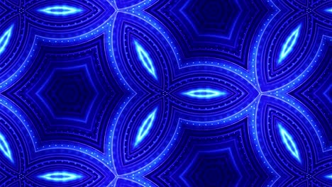 tema abstracto caleidoscópico. fondo 3d de ciencia ficción en bucle de 4k con partículas azules brillantes forman líneas, superficies, patrones estructuras simétricas complejas