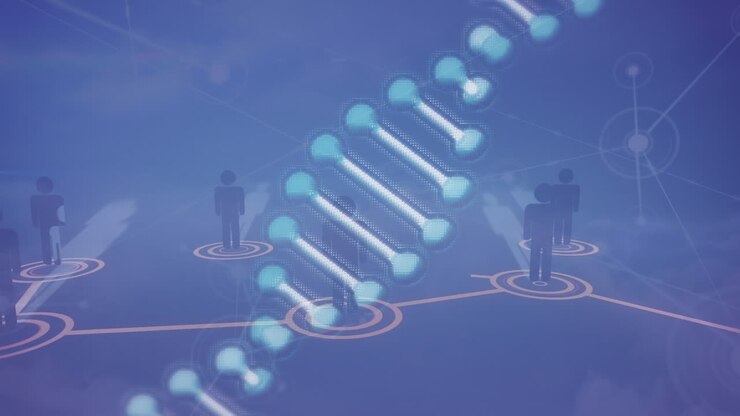 Animation eines Netzwerks von Verbindungen mit Personen-Symbolen und DNA-Strang