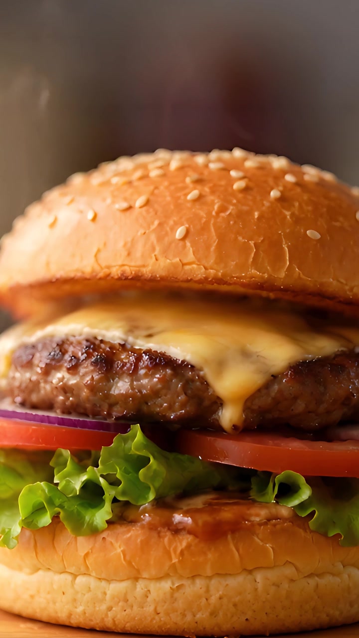 Saftig burger nærbillede bokeh-baggrund 4K
