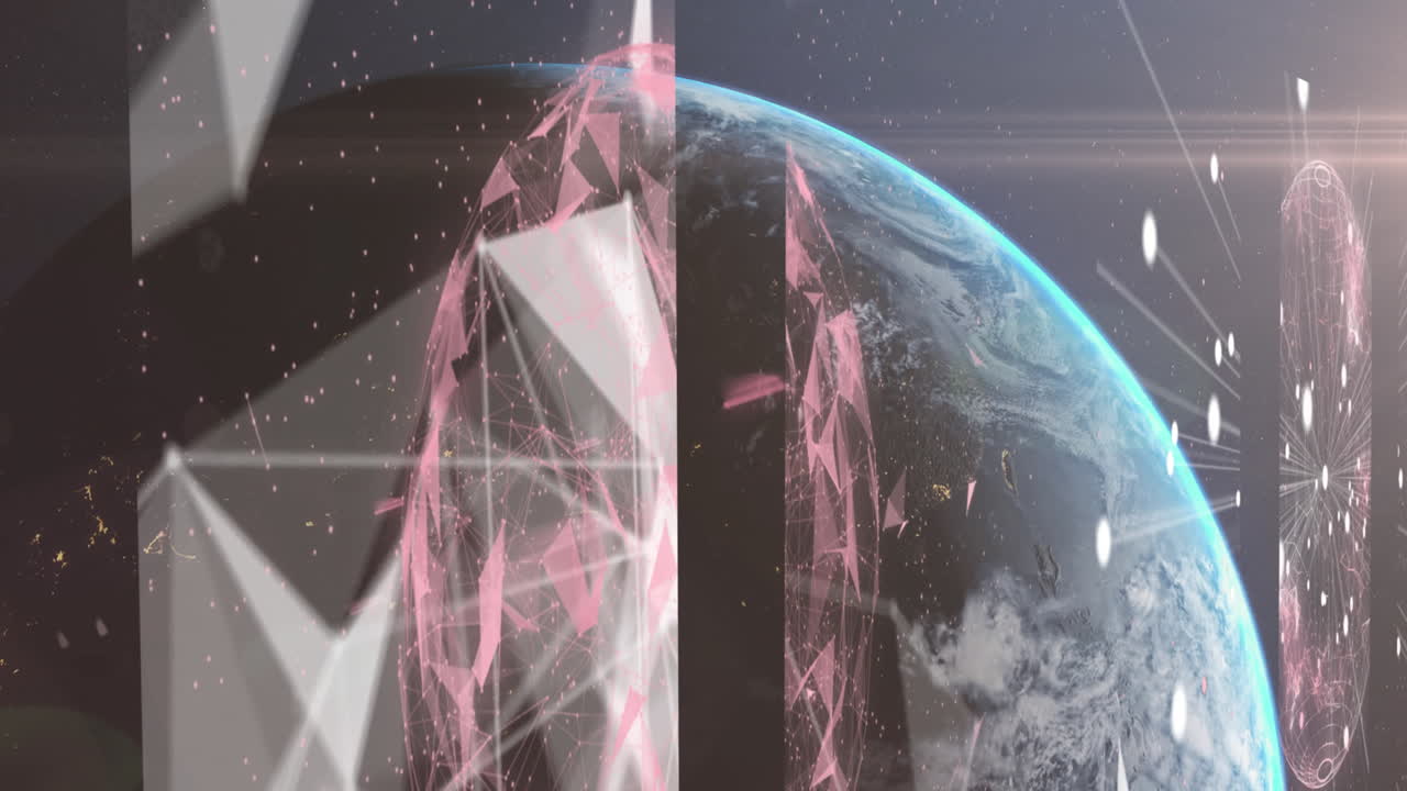 экраны сети соединений на фоне вращающегося глобуса