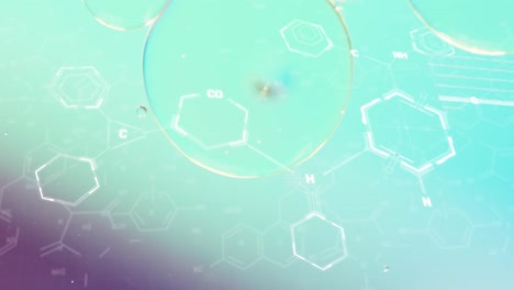 animation of chemical formula over bubbles on blue background