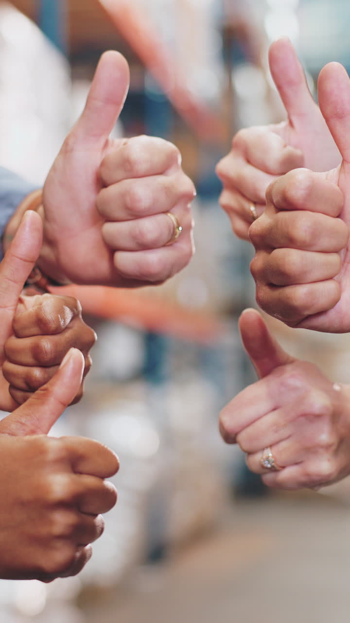 Group giving thumbs up for success