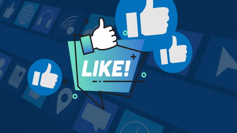 animación de las redes sociales como iconos sobre fondo azul
