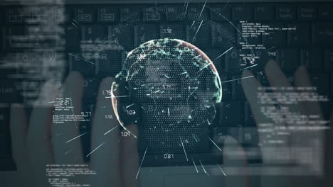 animation of financial data processing over caucasian woman using computer