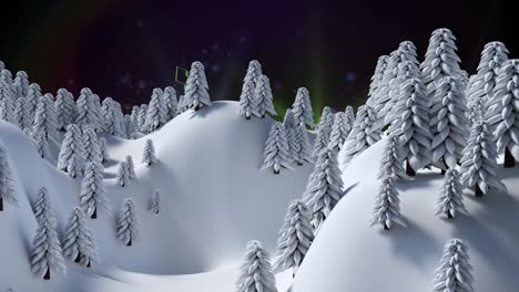 animation of colorful lights over winter fir trees