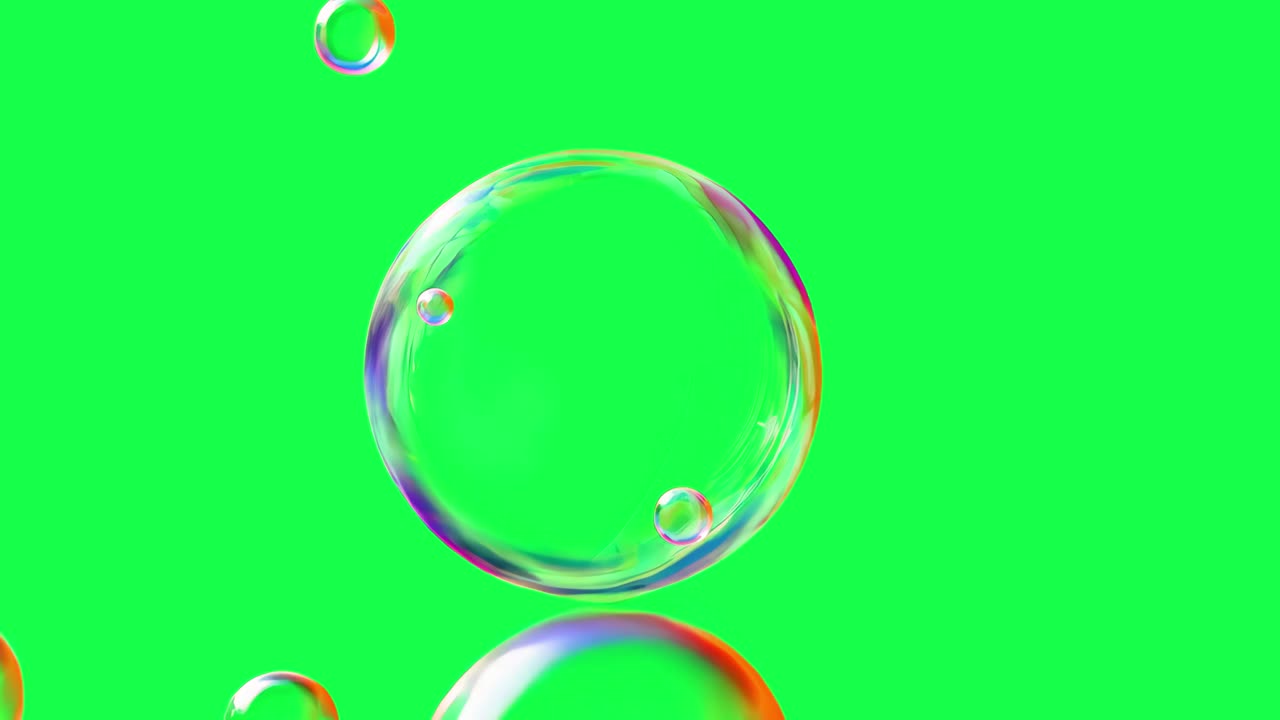 Transparent soap bubbles animation, transparent 4K video, green screen