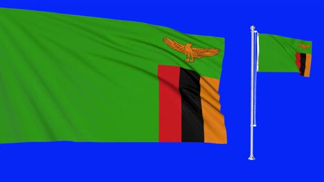 green screen zambia two flags waving zambian flagpole animation 3d chroma key