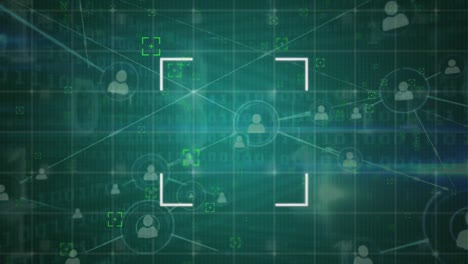 iconos de personas conectados por líneas en verde con números binarios