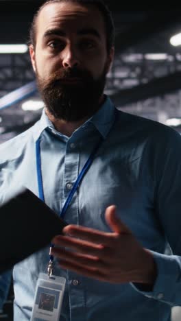 vertical video data center system administrator showcasing supercomputers gear and ai