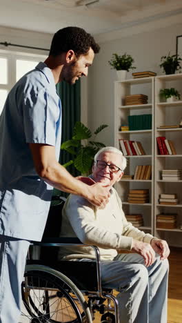 caregiver provides compassionate support to elderly man in wheelchair