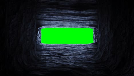 flying in rock futuristic cave, coridor. realistic green screen 4k animation.