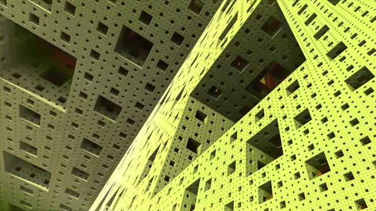 Fractal MandelBox intrincado en vibrantes tonos amarillos y naranjas