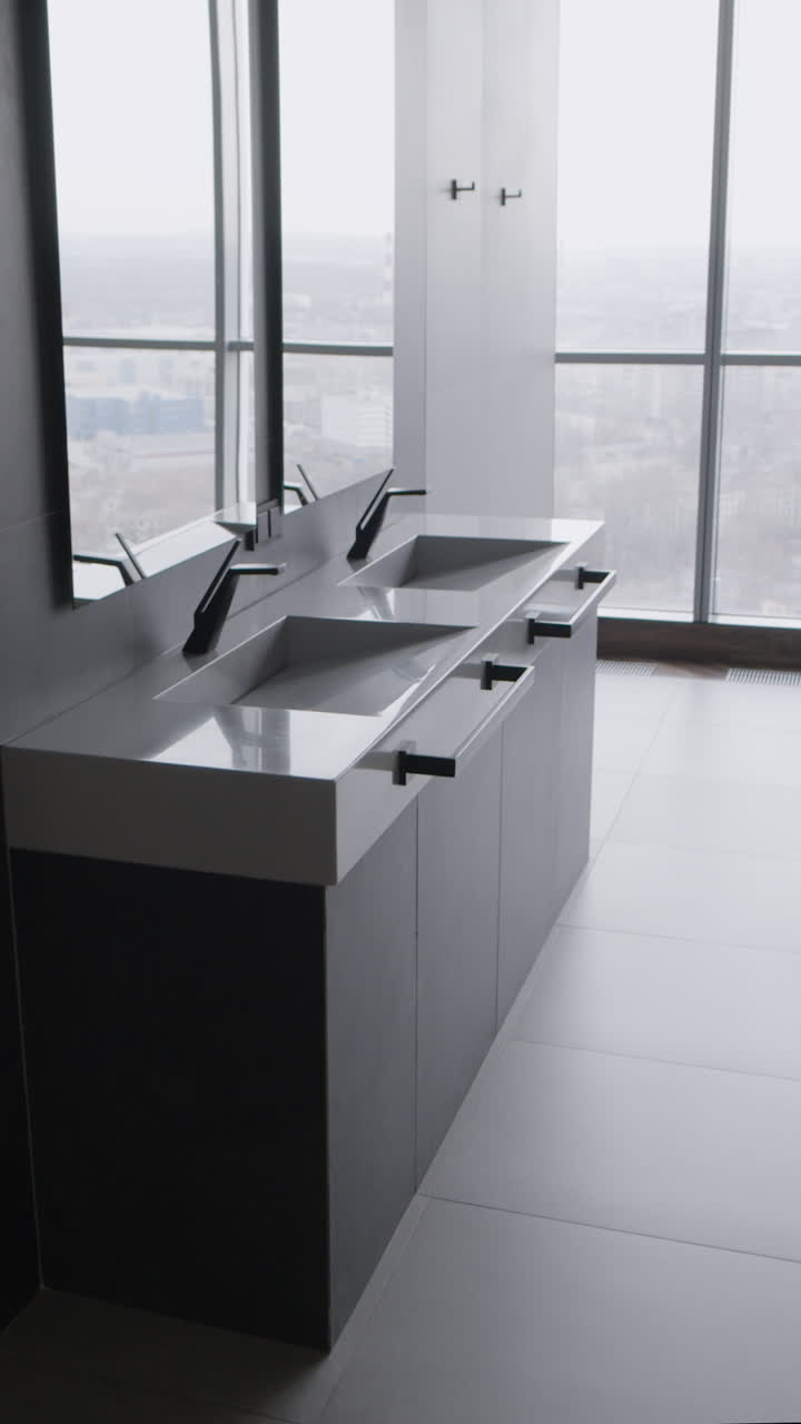 Modern Double Sink Bathroom with City View