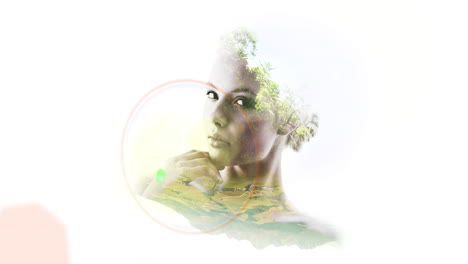 Double-exposure-art,-woman-nature-overlay