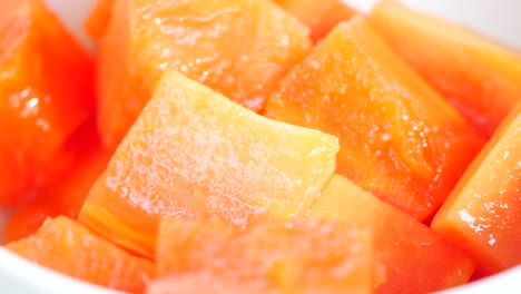 close-up of cubed papaya