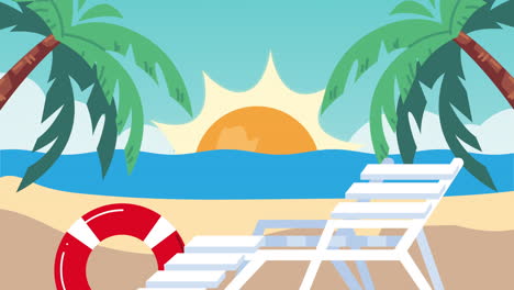 summer time animation with chair on the beach scene