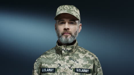 Portrait-Shot-Of-The-Handsome-Strong-And-Brave-Soldier-Of-Usa-Forces-Smiling-Joyfully-To-The-Camera