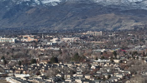 aerial of provo utah - cityscape in the mountains