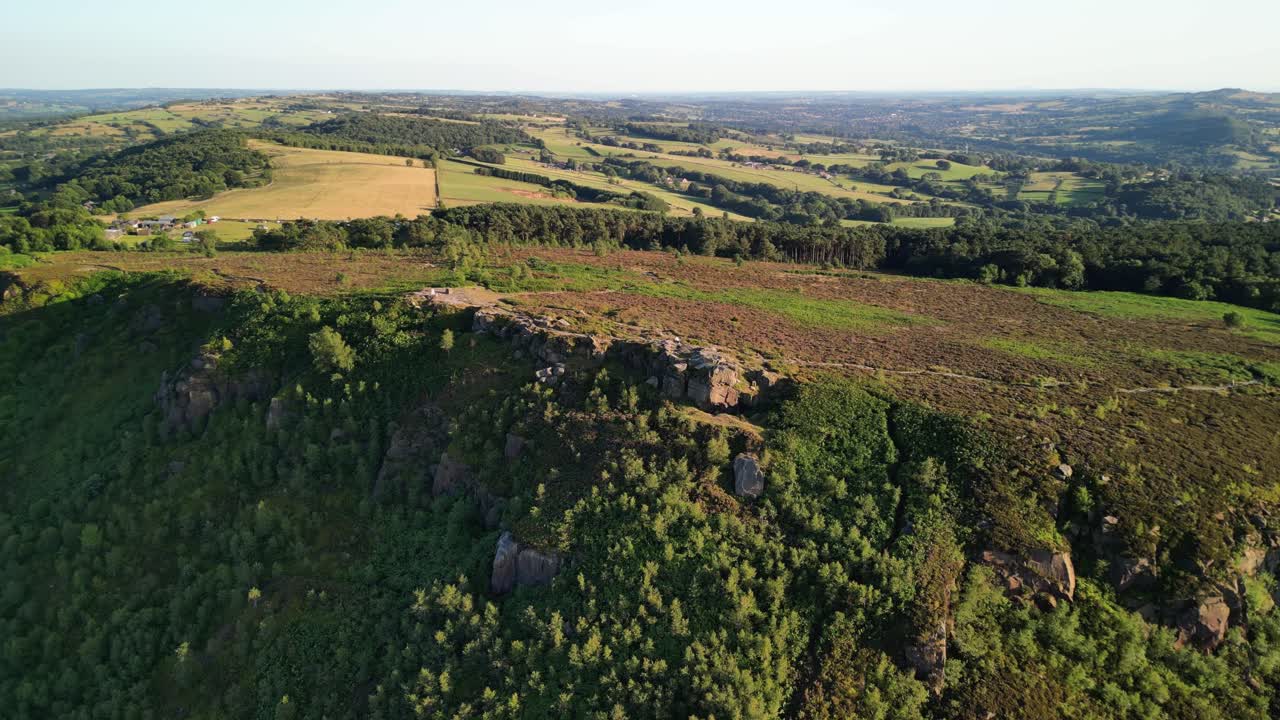 The stunning spiritual Cloud at Bosley on a full moon weekend at sunset , Staffordshire UK - drone clockwise rotate