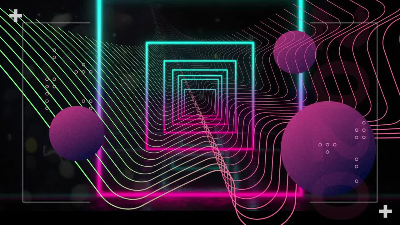 Animation of neon shapes on black background
