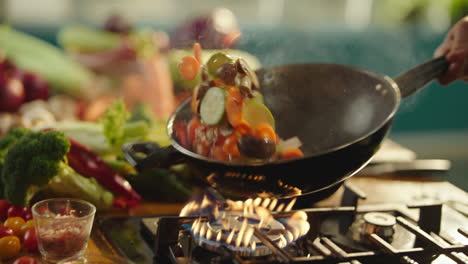 cooking vegetables in a wok